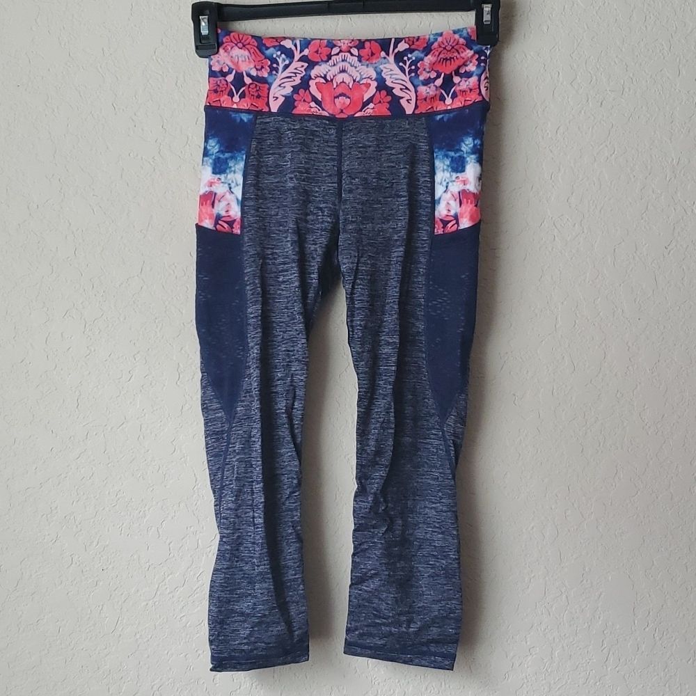 Nanette Lepore Washed Floral Capri Leggings Anthropologie Heather Blue S